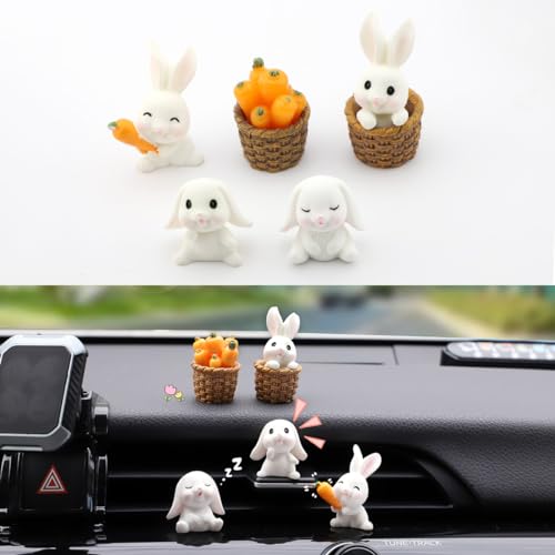 Catland 車 飾り 可愛い うさぎ カーアクセサリー 車内 動物 装飾 インテリア ウサギ ルームミラー バックミラー にんじん 車飾り 白 ダッシュボード 車用品 置物 ホワイト グッズ バイク 自転車 スーツケース カスタム パーツ 装飾 おしゃれ グッズ 飾り マスコット 樹脂製 ミニ 5個セット